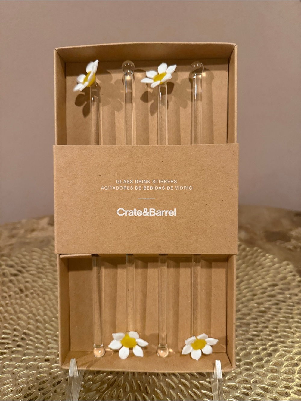 Crate&Barrel Daisy Glass Stirrers, Set of 4
